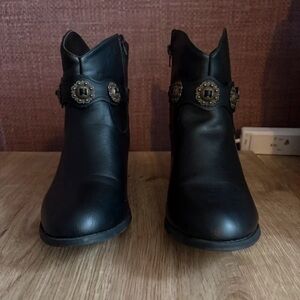 Zara Black Ankle Booties with Decorative Medallion Buckles